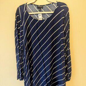 Lane Bryant Navy and White Striped Long Sleeve Blouse Size 22- NWT